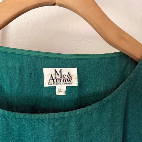 ME & ARROW teal green linen cotton boat neck boxy cropped short sleeve shirt top - Picture 4 of 6